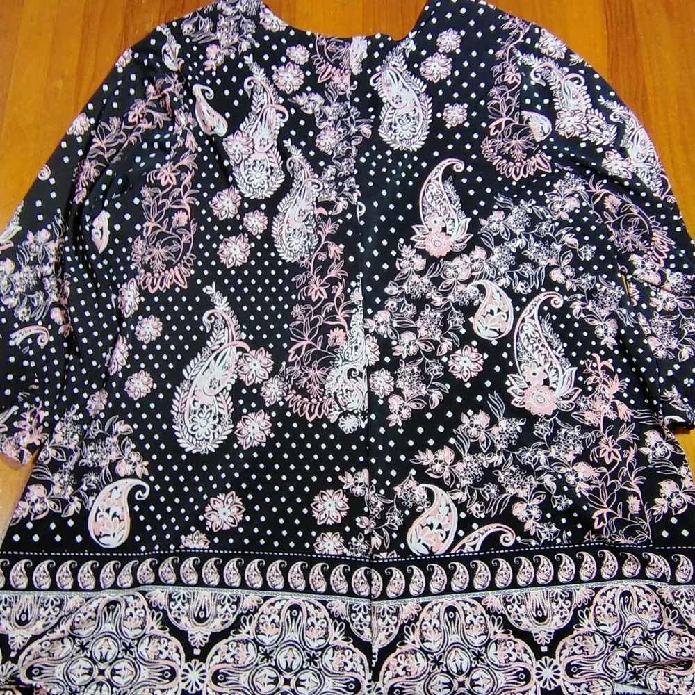 JOZ‎ & ALI Black Pink Paisley Floral Print Twist Neck 3X Top Plus Size - Picture 7 of 8